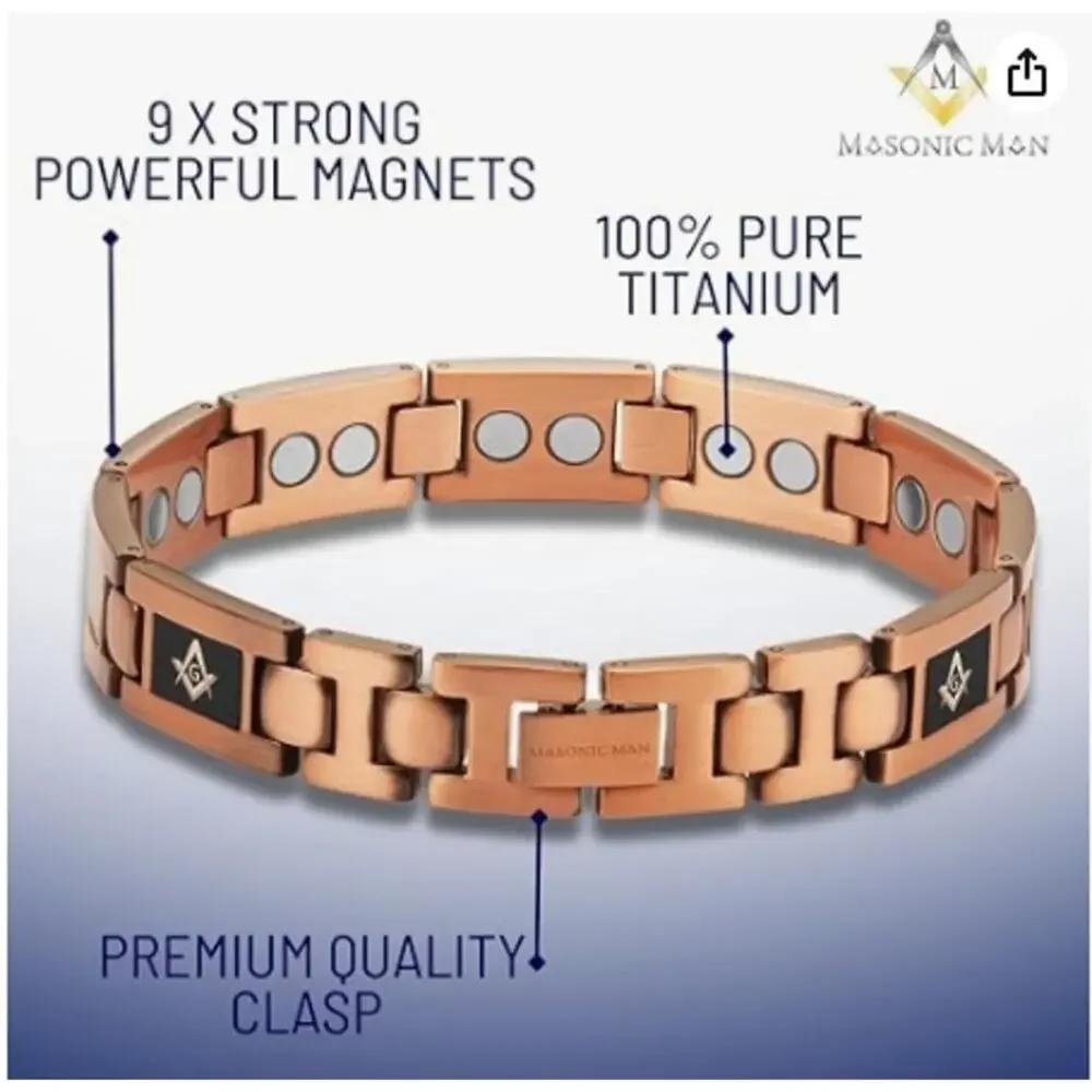 Freemason Pure Copper Link Bracelet Square Compass Gift Box New